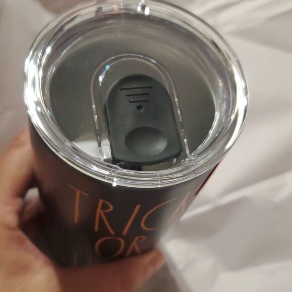 NEW Rae Dunn TRICK OR TREAT black orange Halloween tumbler cup w/ slide lid NWT - Picture 3 of 6